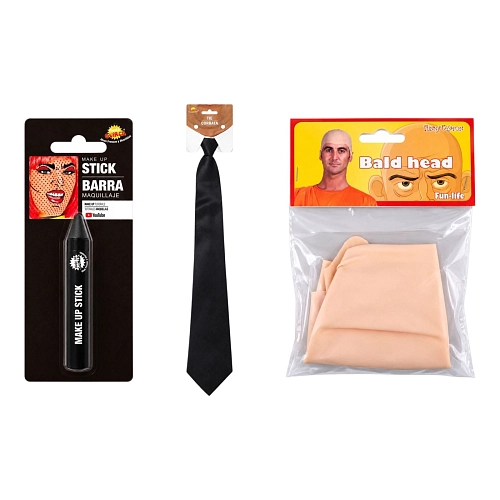 Sada kostým Pitbull STŘEDNÍ - pleš + make-up černá tužka + kravata