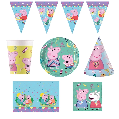 Dětská narozeninová sada prasátko Pepina - Peppa Pig - 12 osob, 66 ks