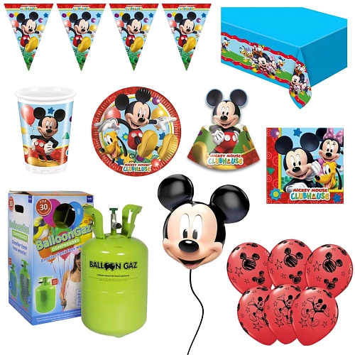 Dětská narozeninová sada myšák Mickey Mouse s balónky a heliem - 12 osob, 76 ks