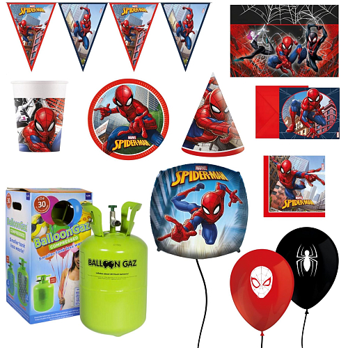 Dětská narozeninová sada Spiderman s balónky a heliem - 10 osob, 90 ks