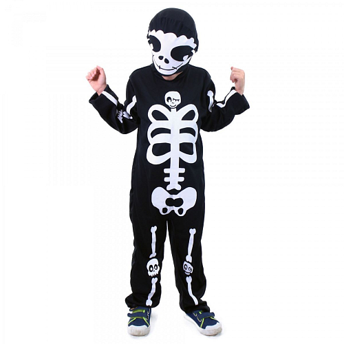 Dětský kostým kostlivec s čepicí - Halloween - vel. M - EKO