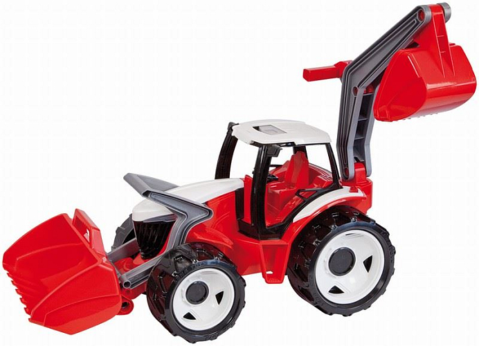 Traktor se lžící a bagrem červeno-bílý, modro-šedý, zeleno-červený