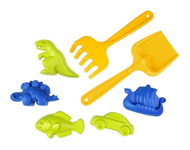 Pískový set, 7-dílný, hrábě+lopatka