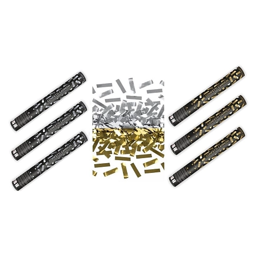 SADA Konfety 40 cm ZLATÉ - STŘÍBRNÉ metalické - Silvestr - 6 ks