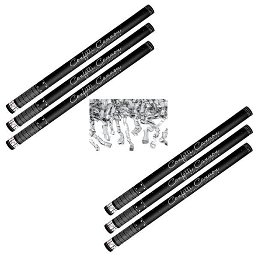 SADA Konfety 80cm - 6ks STŘÍBRNÉ STUŽKY - HOBLINKY METALICKÉ - Silvestr