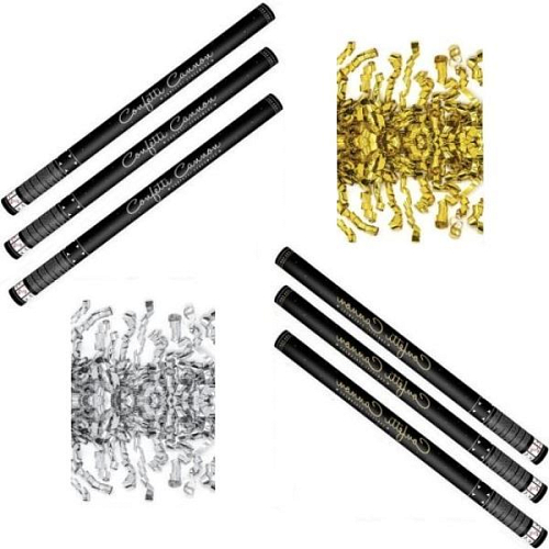 SADA Konfety 80cm - ZLATÉ - STŘÍBRNÉ STUŽKY - hoblinky metalické - 6 ks