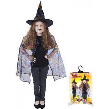 Kostým čaroděj - čarodějnice s pláštěm + kloboukem / HALLOWEEN