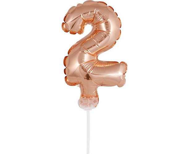 Balón foliový číslice - 2 - RŮŽOVO ZLATÁ - ROSE GOLD 12,5 cm s držákem
