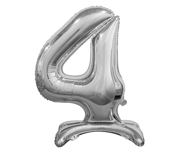 Balón foliový číslice STŘIBRNÁ  na podstavci , 74 cm - 4