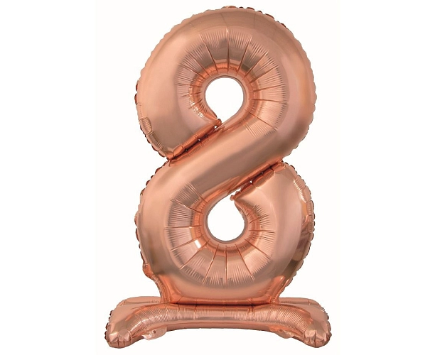 Balón foliový číslice RŮŽOVO ZLATÁ / ROSE GOLD na podstavci, 74 cm - 8