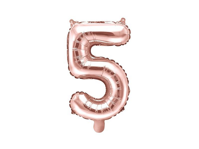 Balón foliový číslice RŮŽOVO ZLATÁ - ROSE GOLD 5 - 35 cm ( NELZE PLNIT HELIEM )