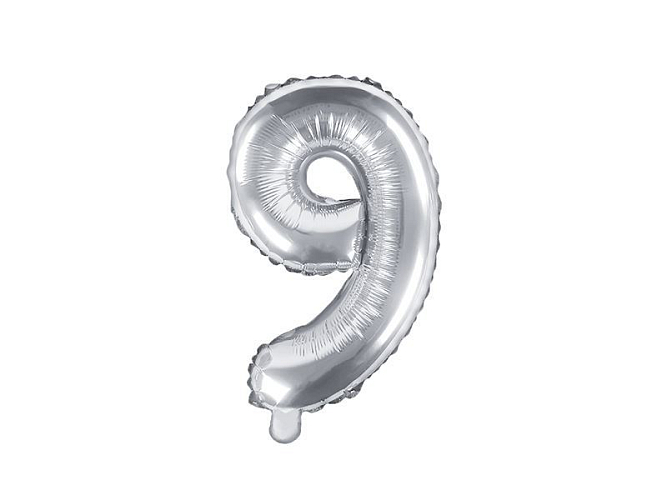 Balón foliový číslice STŘÍBRNÁ 35 cm - 9 ( NELZE PLNIT HELIEM )