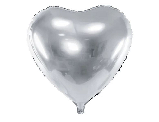Fóliový balón srdce stříbrné - Svatba - Valentýn - 60 cm