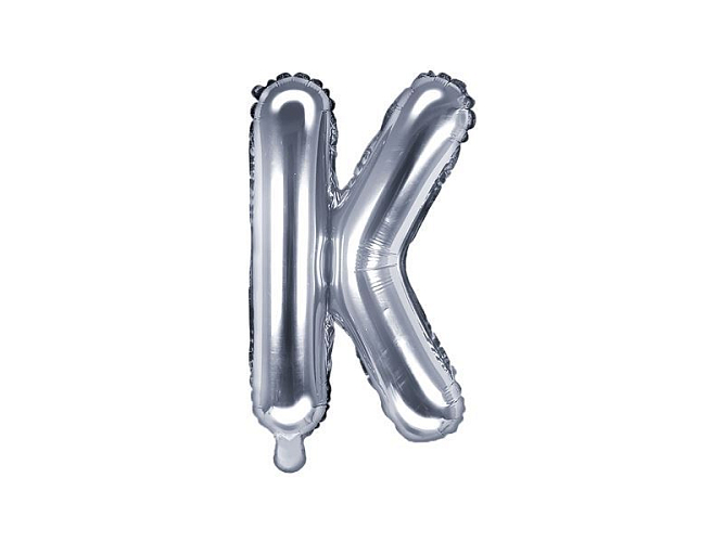 Balón foliový písmeno 'K', 35cm, STŘÍBRNÝ (NELZE PLNIT HELIEM)