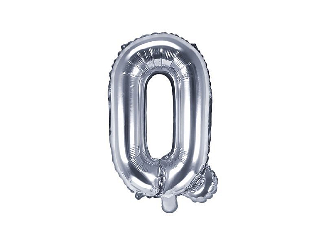 Balón foliový pismeno 'Q', 35cm, STŘÍBRNÝ (NELZE PLNIT HELIEM)