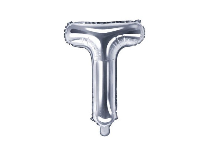 Balón foliový písmeno 'T', 35cm, STŘÍBRNÝ (NELZE PLNIT HELIEM)