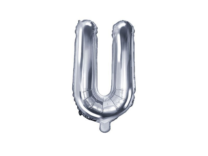 Balón foliový písmeno 'U', 35cm, STŘÍBRNÝ (NELZE PLNIT HELIEM)