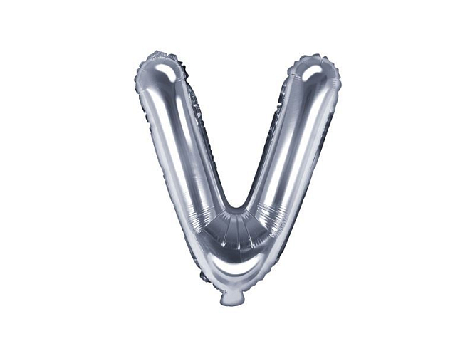 Balón foliový písmeno  'V', 35cm, STŘÍBRNÝ (NELZE PLNIT HELIEM)