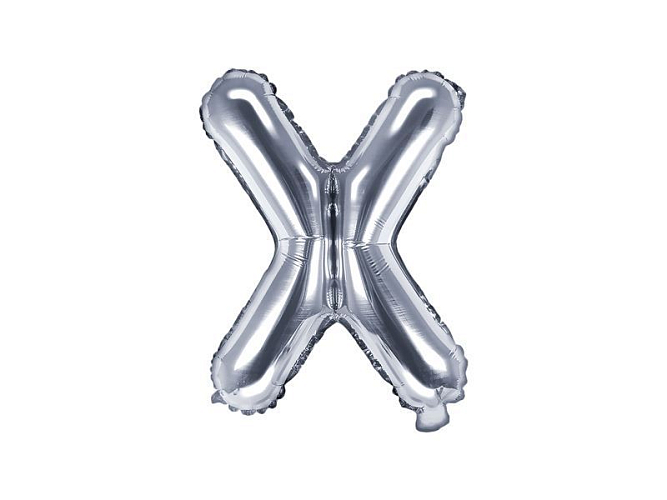 Balón foliový písmeno 'X', 35cm, STŘÍBRNÝ (NELZE PLNIT HELIEM)