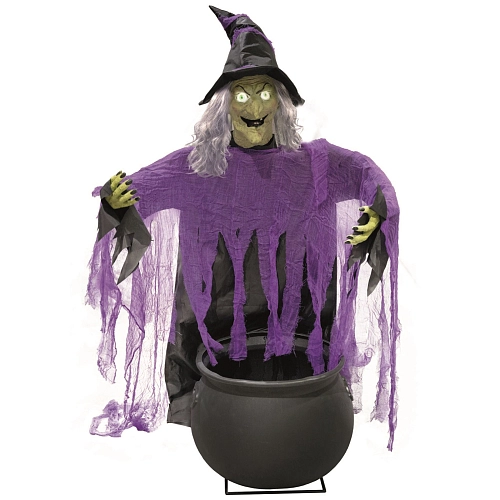 Dekorace čarodějnice s kotlíkem - pohyblivá se zvukem - Halloween - 140 cm