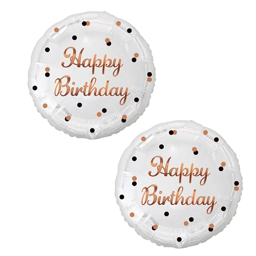 Fóliový balónek bílý Happy Birthday - narozeniny - zlatý nápis - 45 cm - 2ks