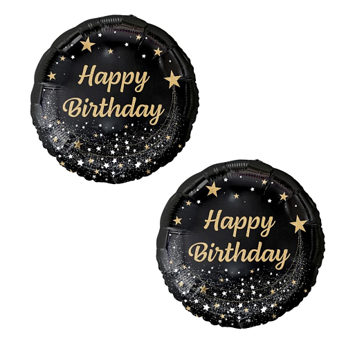Balón foliový černý - Happy Birthday - narozeniny - zlatý nápis - 45 cm - 2ks
