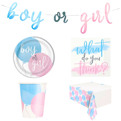 Gender reveal - Boy or girl párty sada - 16 osob, 50 ks