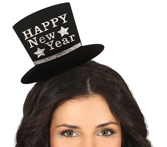 Čelenka klobouček - stříbrný - HAPPY New Year - Silvestr