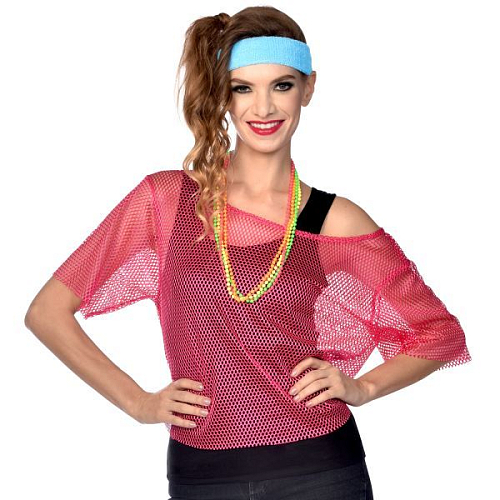 Růžové siťované retro tričko - neon - 80.léta - disco