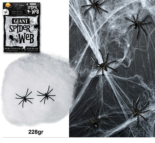 Pavučina bílá 228 g + 4 pavouci - Halloween