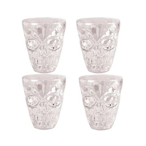 Transparentní panák s lebkou - Halloween 5 cm - 4 ks