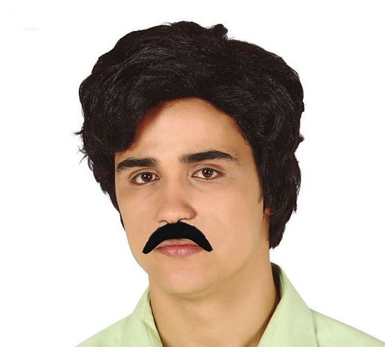 Pánska černá paruka s knírem - drogový dealer - Pablo Escobar