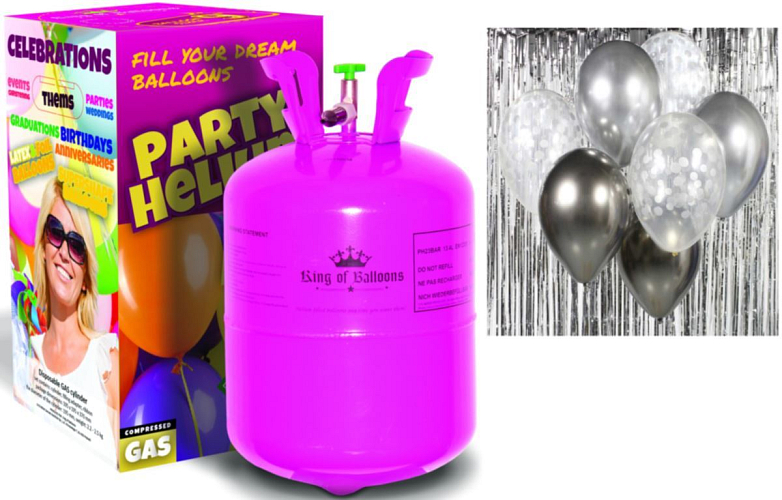 Helium a sada latex. balónků - chrom. stříbrná 7 ks, 30 cm