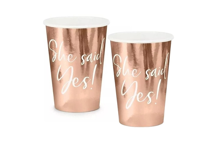 Kelímky She said yes - růžovo zlaté - rosegold - Rozlučka se svobodou - 220 ml - 12 ks