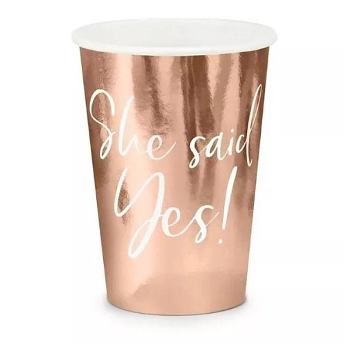 Kelímky She said yes - růžovo zlaté - rosegold - Rozlučka se svobodou - 220 ml - 6ks