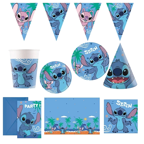 Dětská narozeninová sada Stitch a Angel - 12 osob, 78 ks
