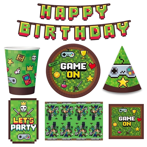 Dětská narozeninová sada Minecraft - Pixel  - 12 osob,  70 ks