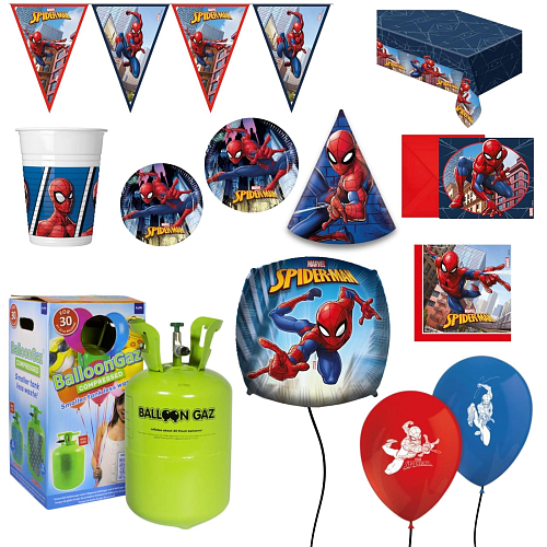 Dětská narozeninová sada Spiderman s balónky a heliem - 10 osob, 90 ks