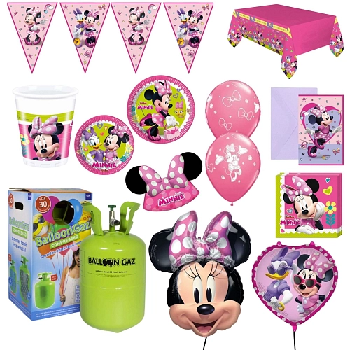 Dětská narozeninová sada myška Minnie s balónky a heliem - 12 osob, 88 ks