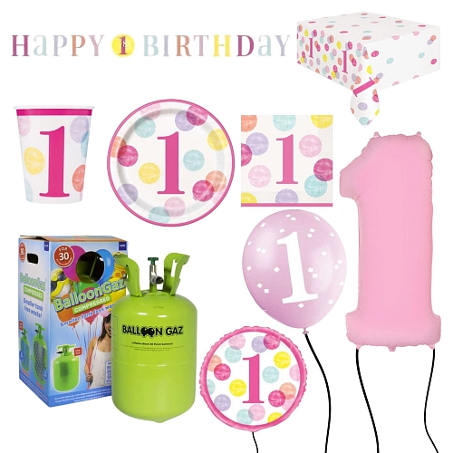 Dětská narozeninová sada 1.Narozeniny holka s balónky a heliem - 16 osob, 65 ks