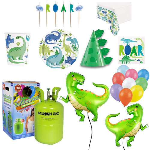 Dětská narozeninová sada Dinosaurus s balónky a heliem - 16 osob, 90 ks