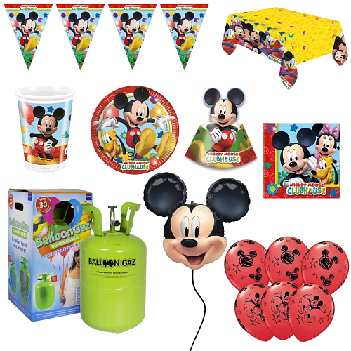 Dětská narozeninová sada myšák Mickey Mouse s balónky a heliem - 12 osob, 76 ks