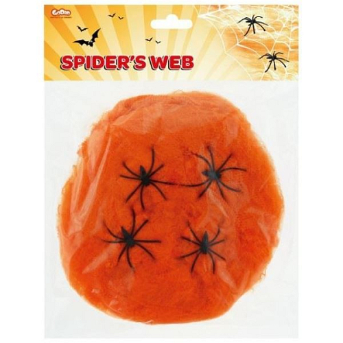 Pavučina oranžová s pavouky 20 g + 4 pavouci - Halloween