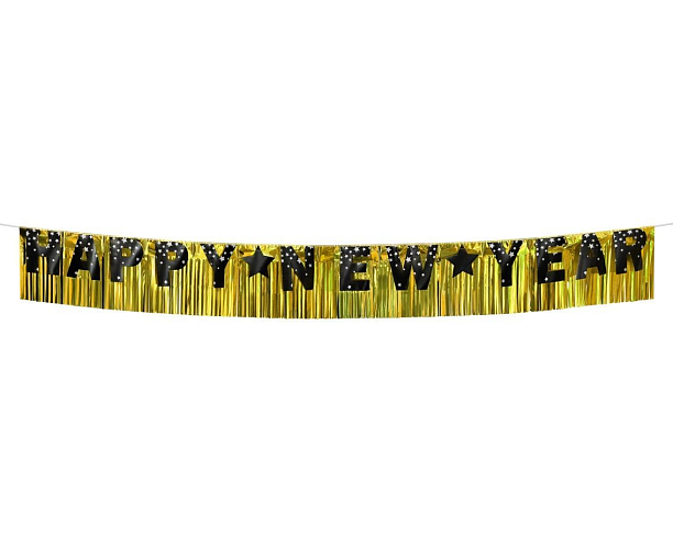 Papírová girlanda Happy New Year - Silvestr - zlaté pozadí - 180x22 cm