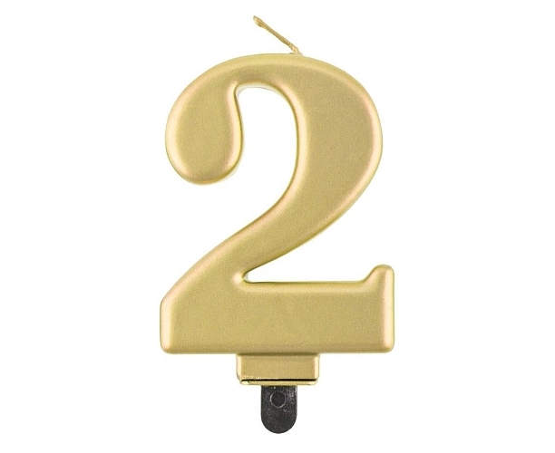 Narozeninová svíčka na dort - 2 - metalická zlatá - 8 cm