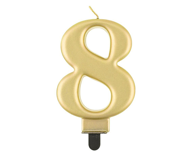 Narozeninová svíčka na dort - 8 - metalická zlatá - 8 cm