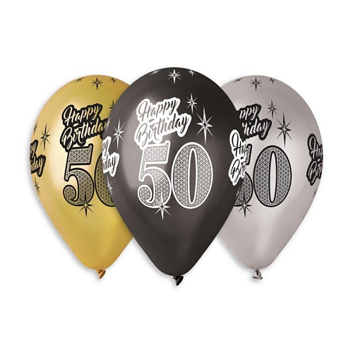 Balónky metalické 50 let , Happy Birthday - narozeniny - mix barev - 30 cm (5 ks)