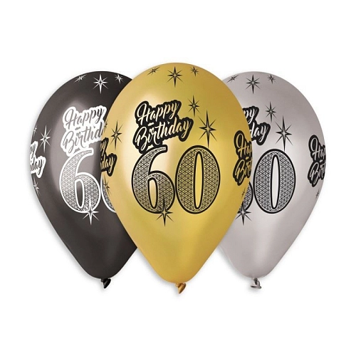 Balónky metalické 60 let , Happy Birthday - narozeniny - mix barev - 30 cm (5 ks)
