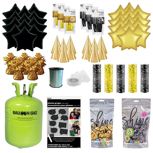 Mega párty sada k výzdobě plesu - zlato černá - 200ks