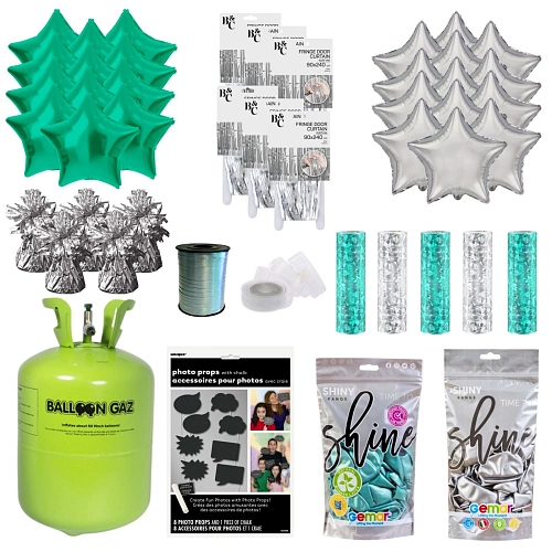 Mega párty sada k výzdobě plesu - stříbrno zelená - 145ks